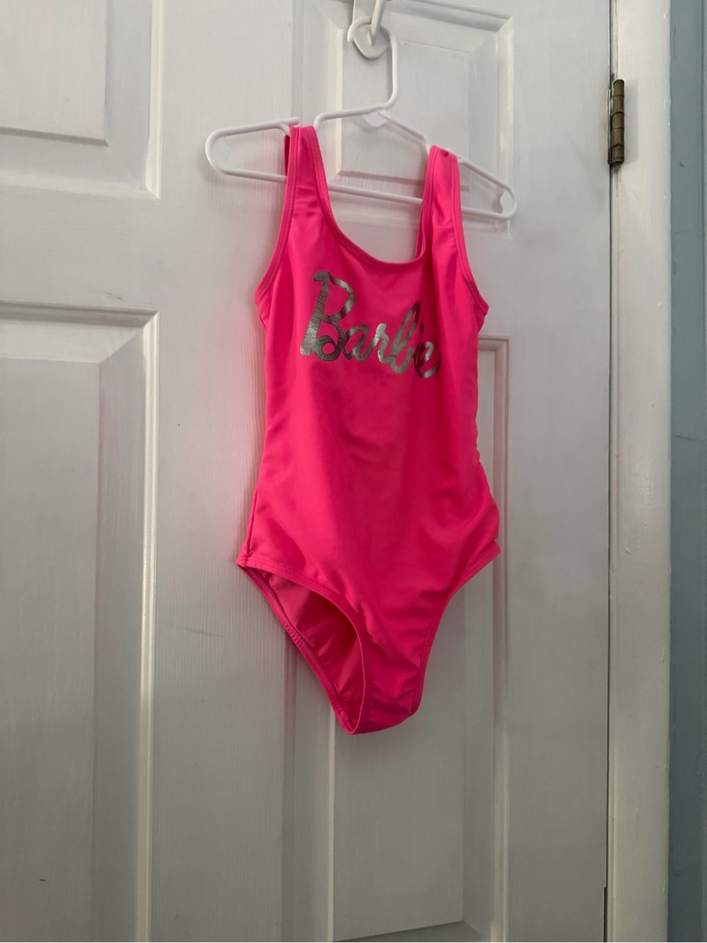 Barbie Girls Pink Metallic Logo One Piece Swimsuit Size 6/6X